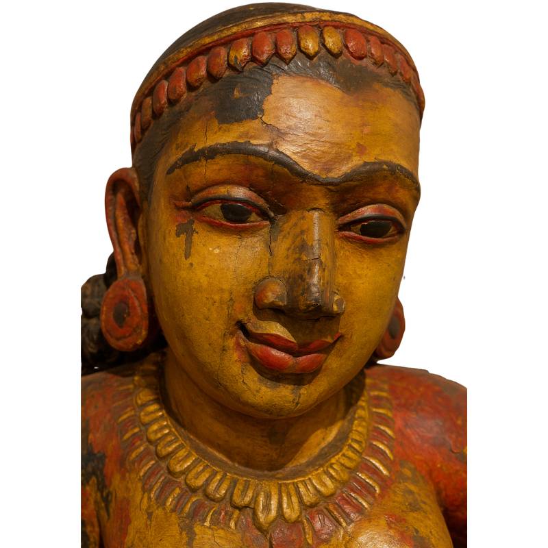 Reconstruction of Lakshmi statue Nepal Newar with original polychromy colors and gilding depicted