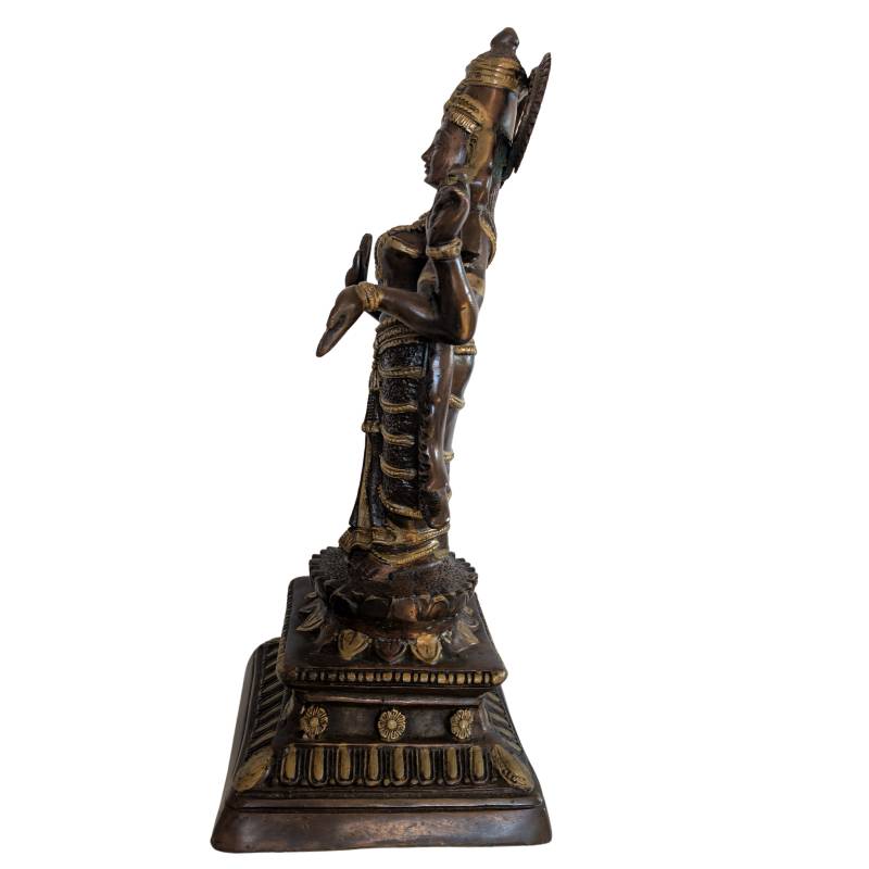 Lakshmi sculpture bronze India Hindu goddess lotus base