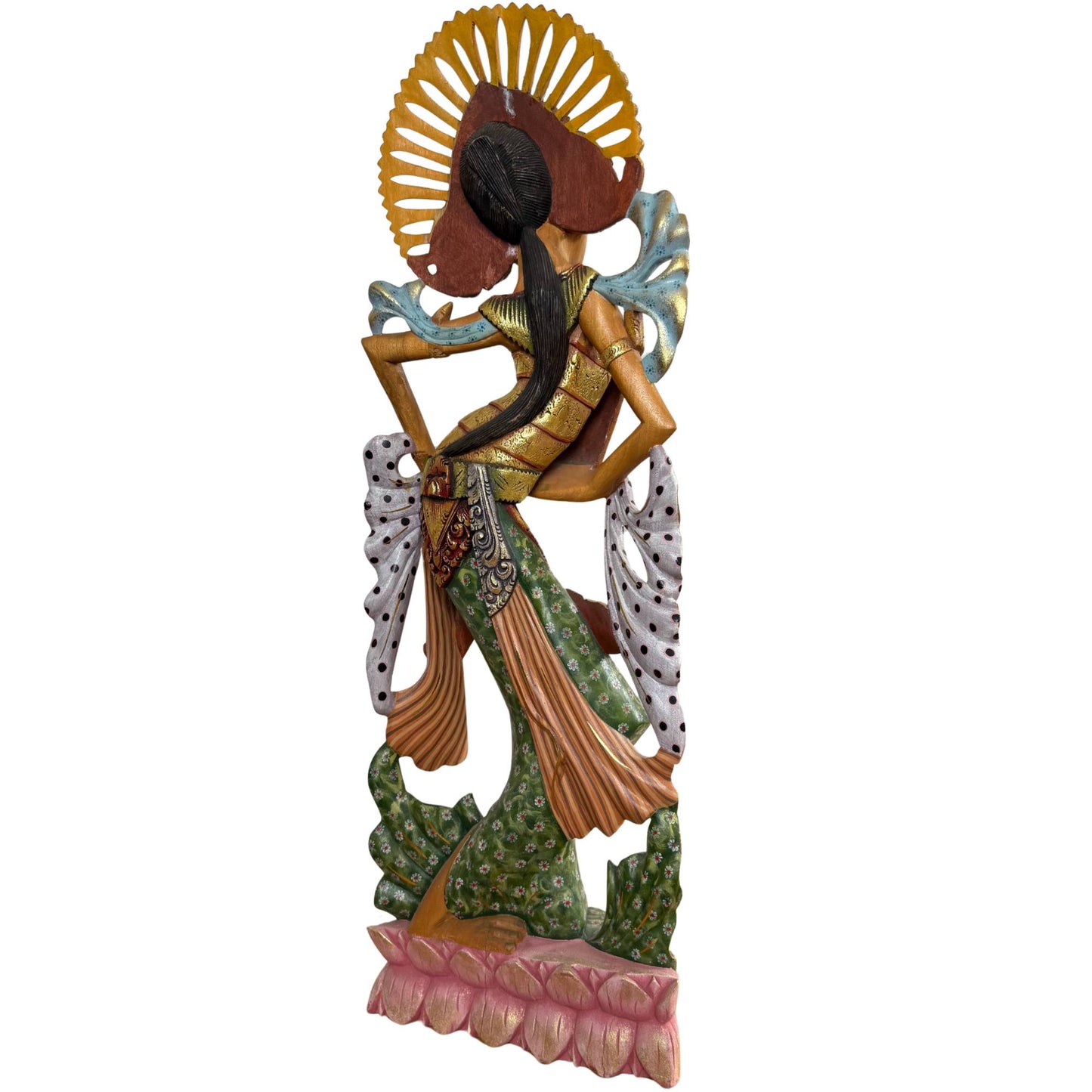 The lotus base of the statue, a symbol of spiritual growth and immaculate beauty.