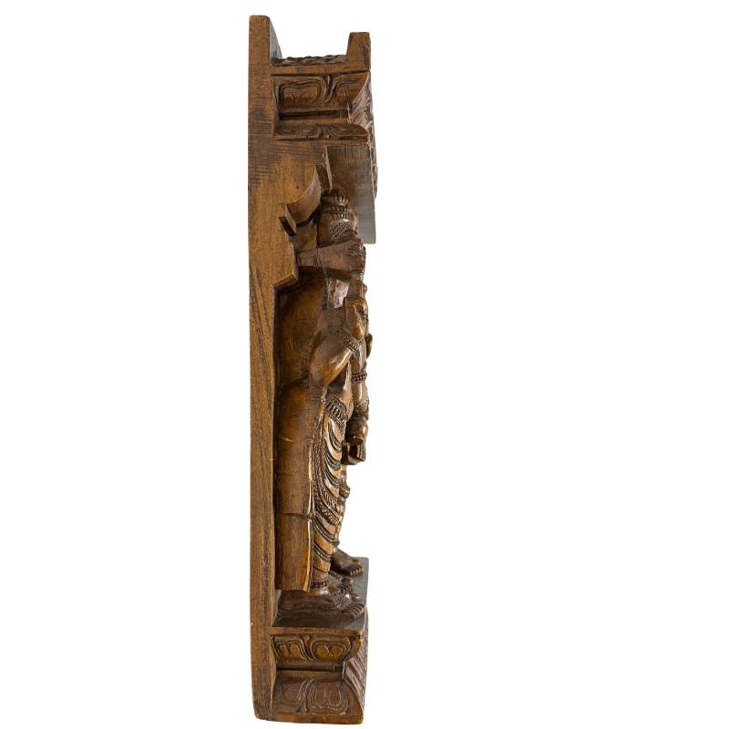 Wooden temple panel from Madurai with Meenakshi, Vishnu and Shiva