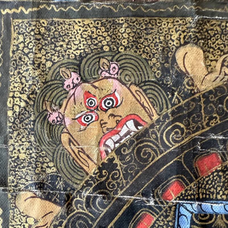 Mandala thangka on canvas with fine hand-painted linework from Nepal