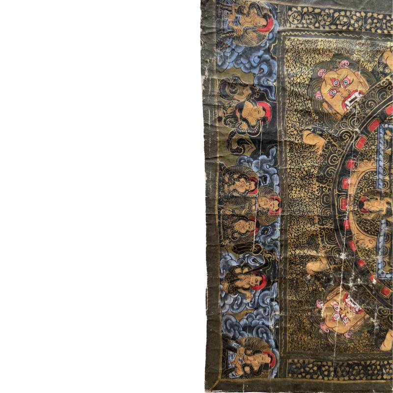 Mandala thangka with symmetrical arrangement in four directions on cloth from Nepal