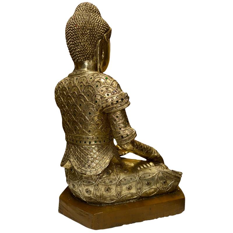Mandalay Buddha statue in bhumisparsha mudra with traditional Burmese decoration