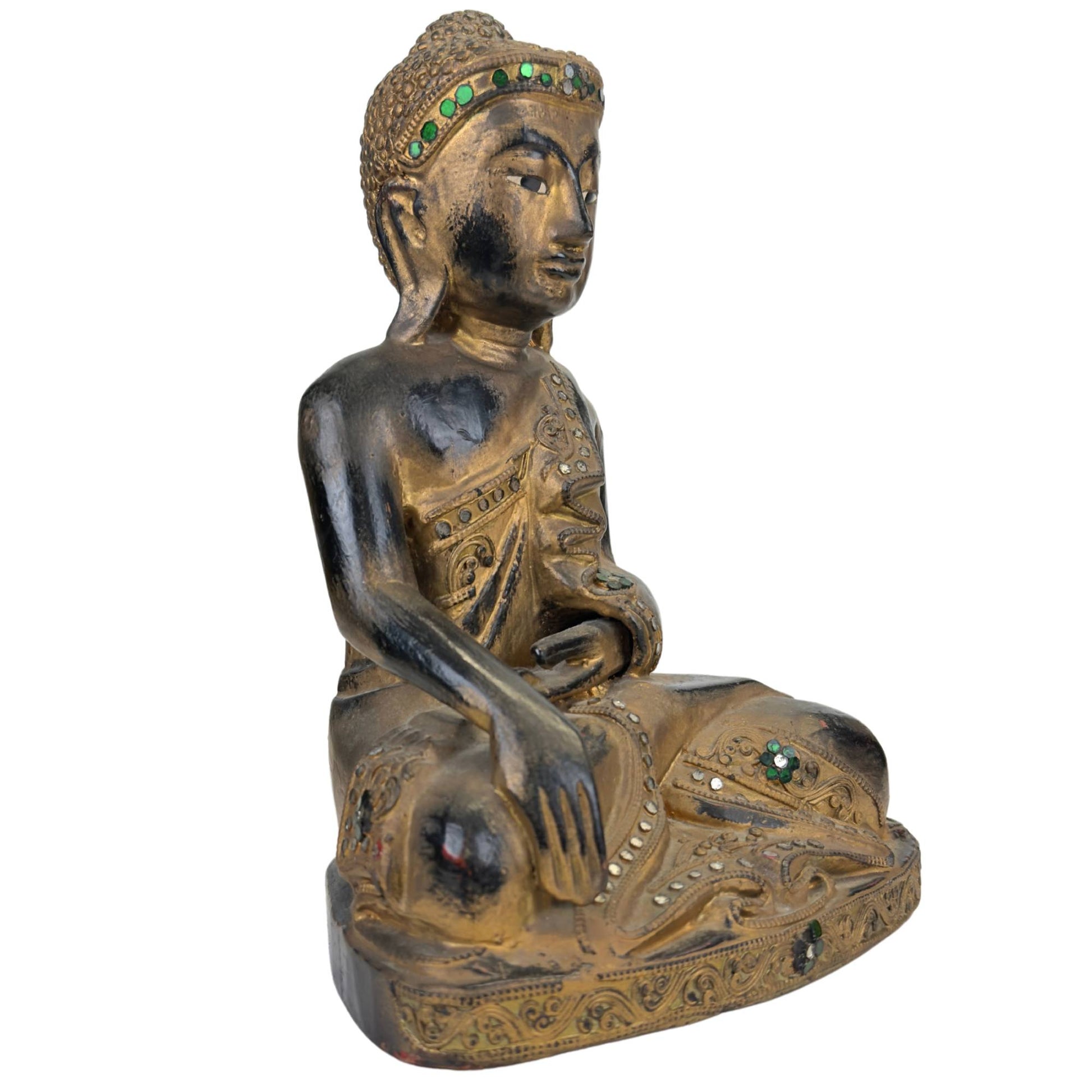 Mandalay style wooden Buddha with gilded finish