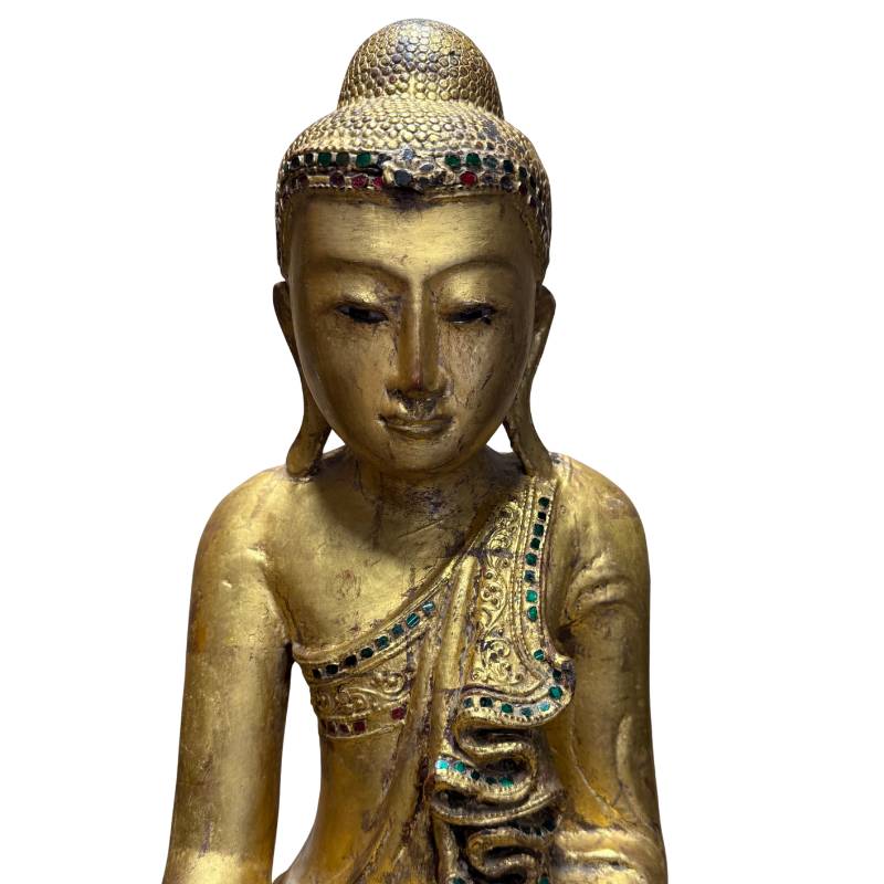 Mandalay Buddha statue with old collection number and historical collector's appearance