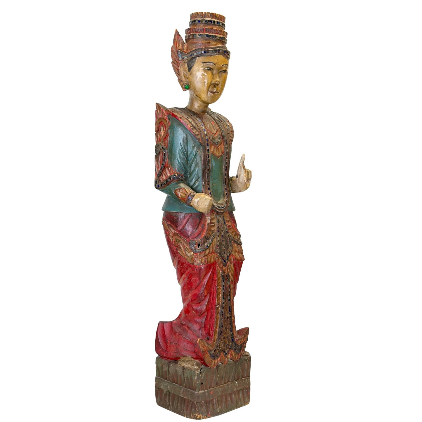 Hand-carved Deva figure in traditional Mandalay style from Burma