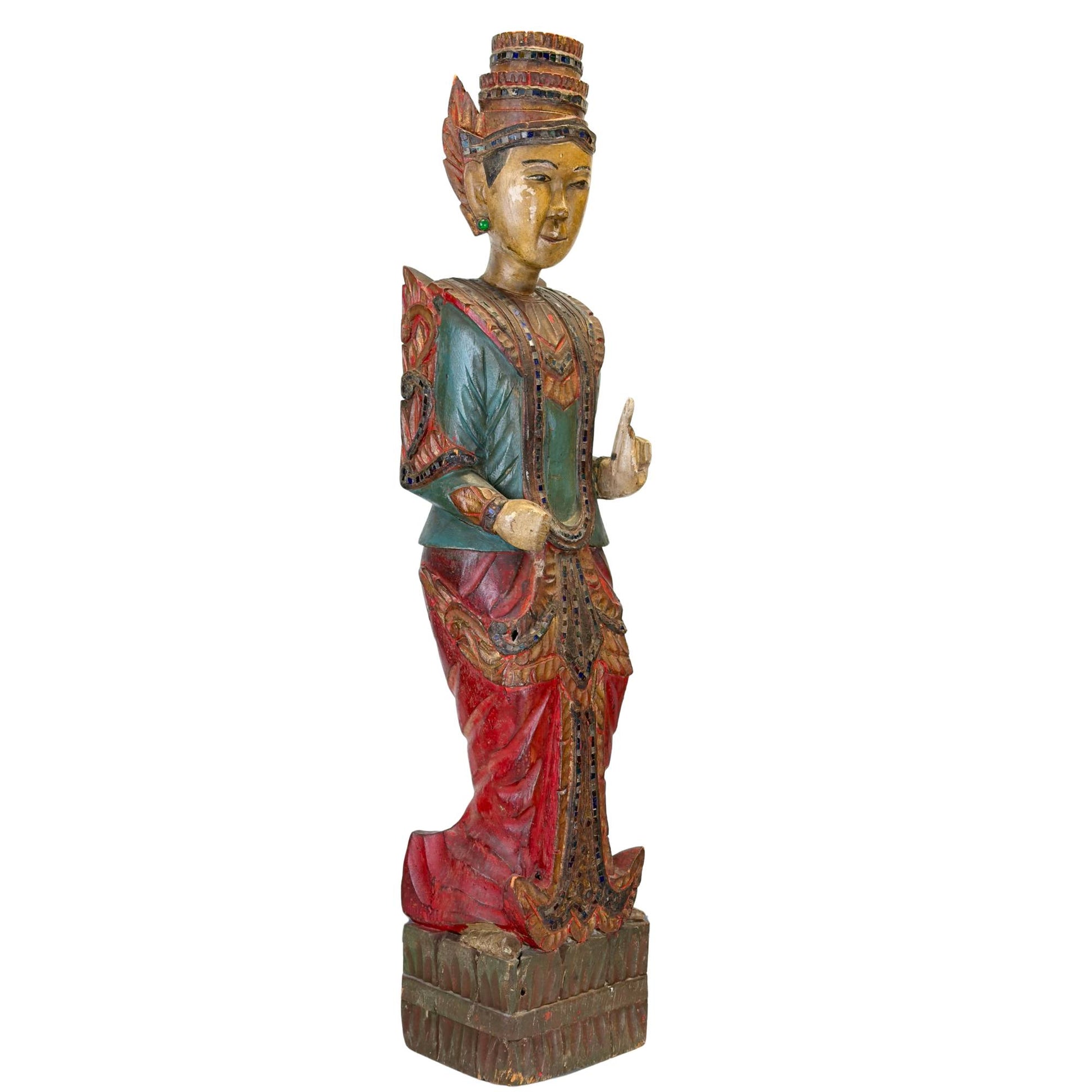 Hand-carved Deva figure in traditional Mandalay style from Burma