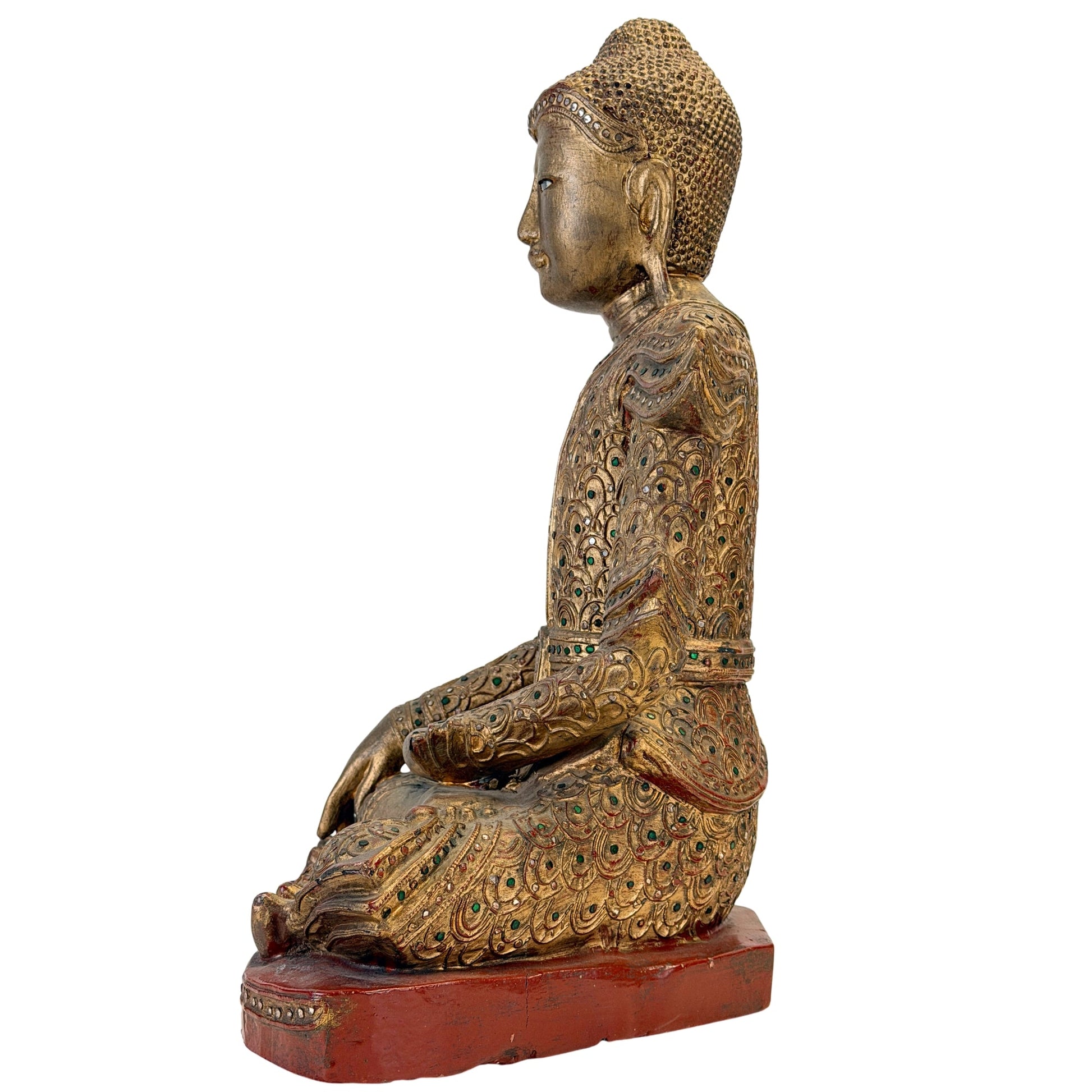 Left profile of the antique Mandalay-style Jambupati Buddha, SKU 738