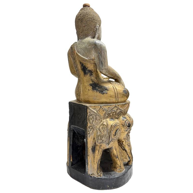 Mandalay-style Buddha statue with refined wood carving