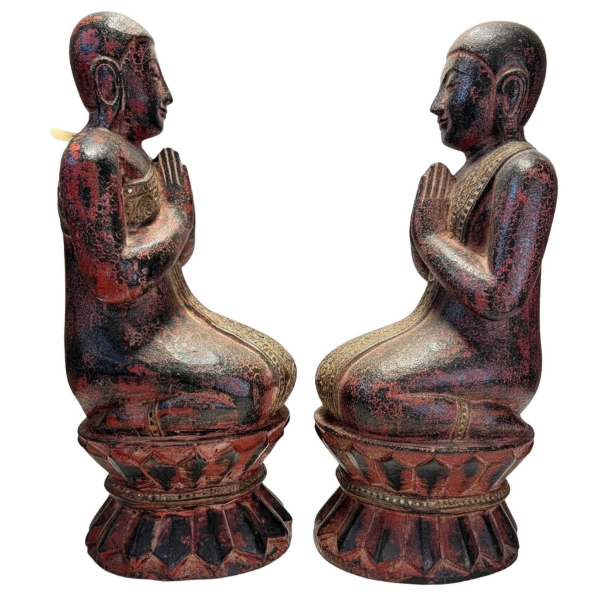 Authentic Mandalay style monks with refined Thayo lacquer relief, ca. 1870.