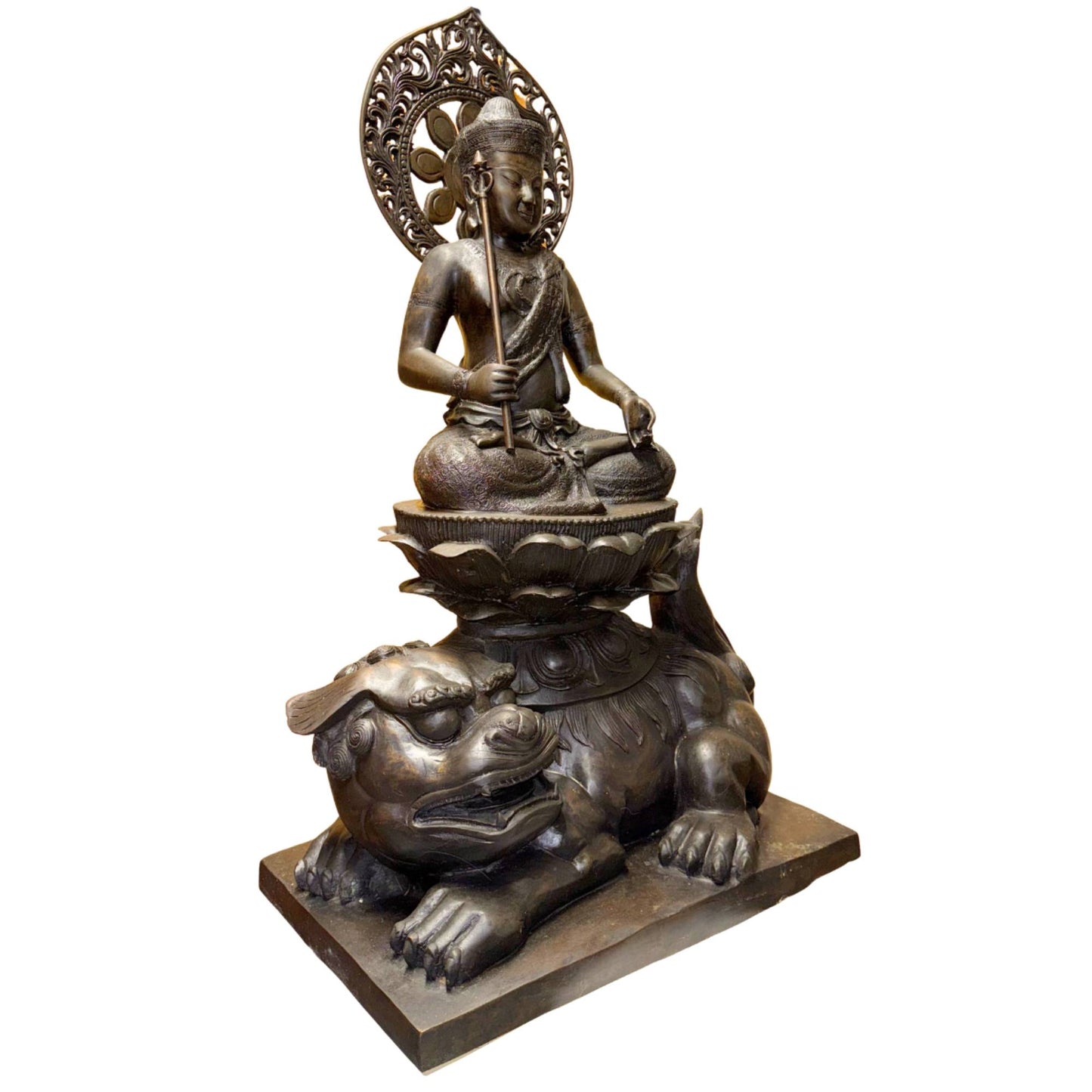 Manjushri bodhisattva on a lion of heavy bronze with a powerful spiritual aura