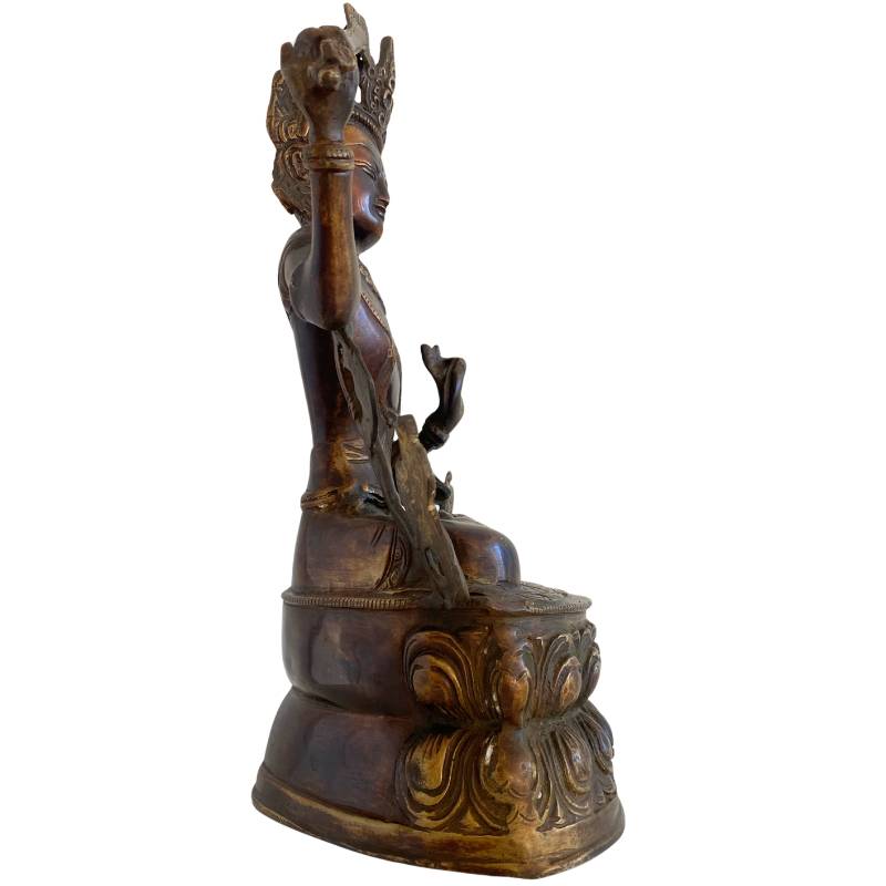 Bronze Manjushri statue with flaming sword of wisdom