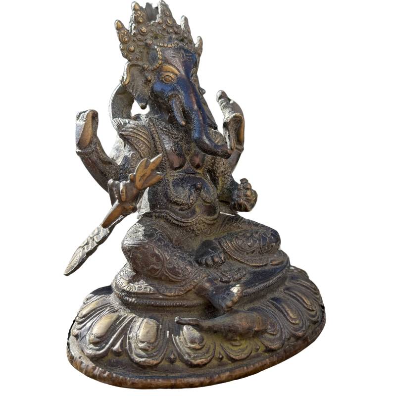 Heavy solid bronze Ganesha statue (2.2 kg) with refined engravings and patina.
