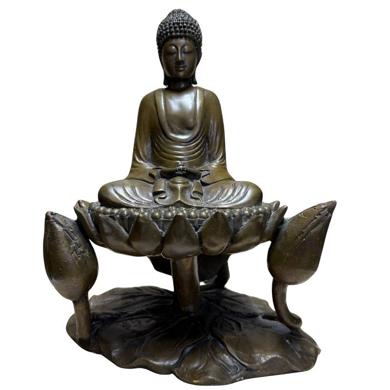 Solid bronze Buddha on a lotus base as a symbol of peace, meditation, and inner balance