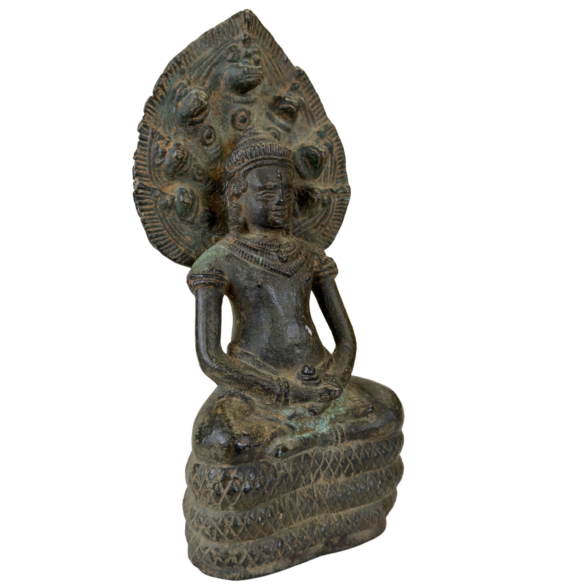 Heavy quality solid bronze Naga Buddha weighing 2.2 kg.