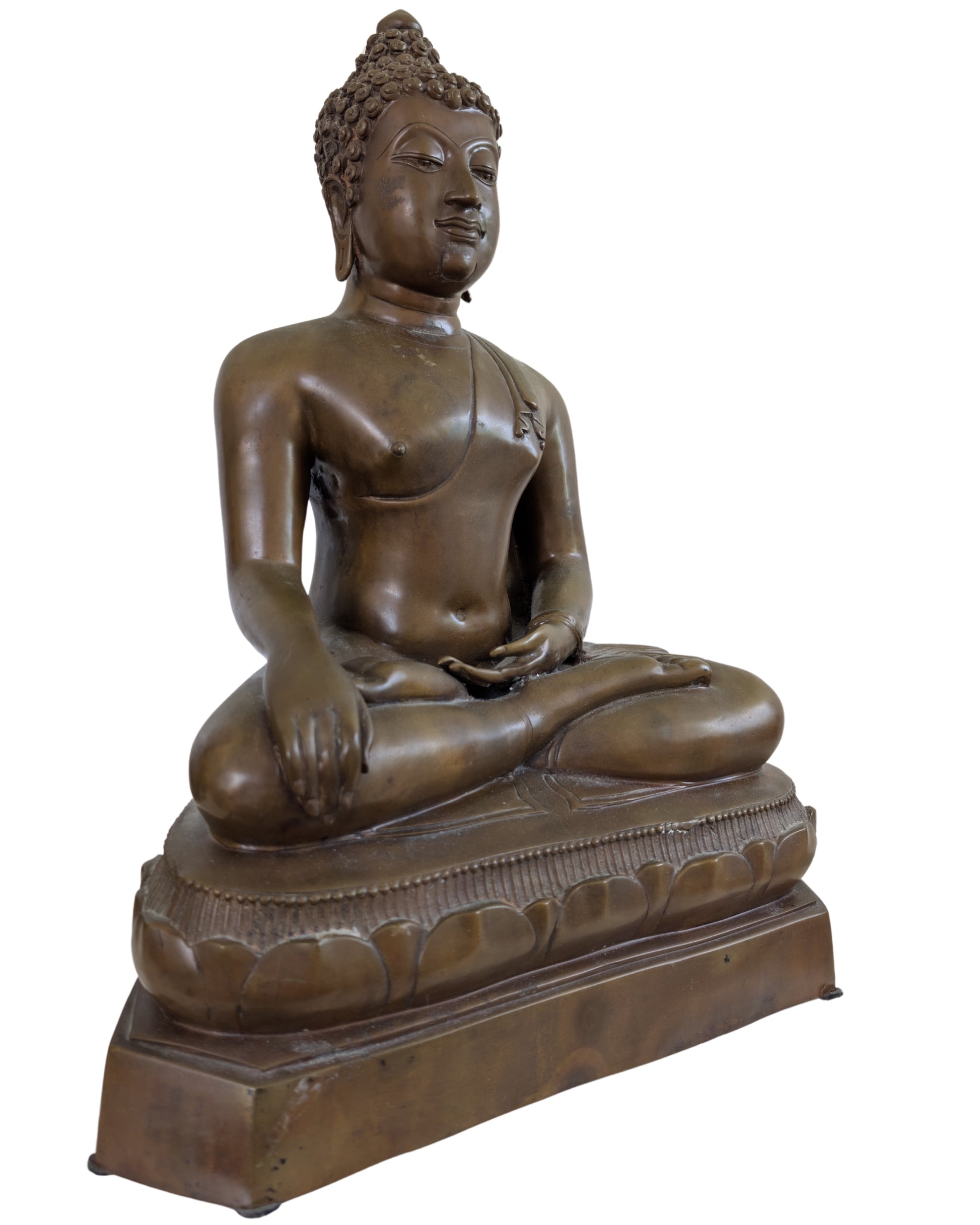 Hand-cast solid brass Buddha statue weighing 12 kg.
