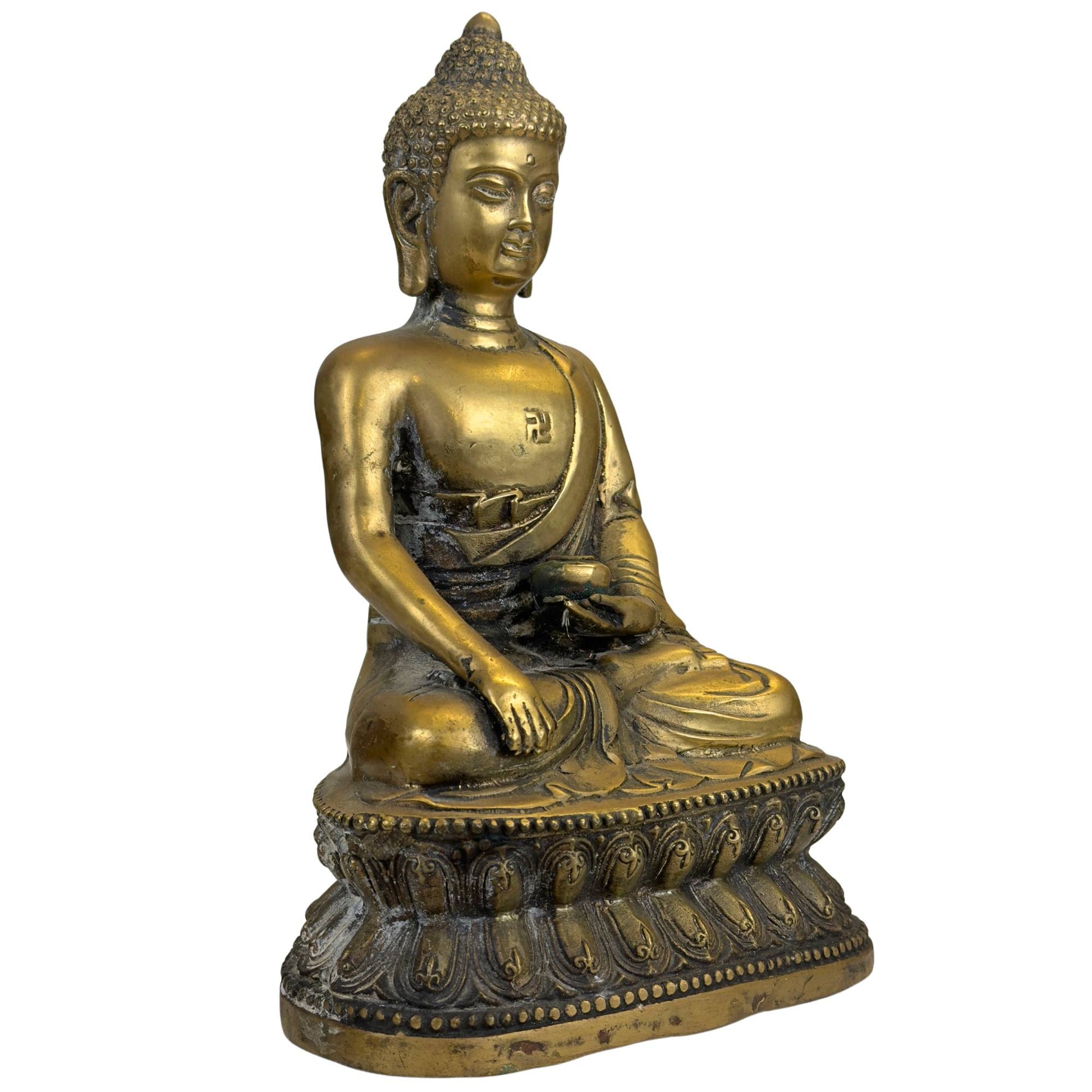 Gilded Medicine Buddha Bhaishajyaguru on double lotus throne