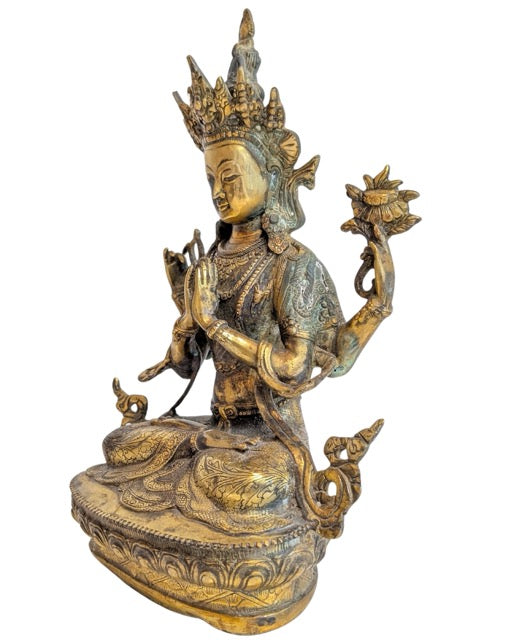 Bronze meditation statue Chenrezig Shadakshari for yoga studio
