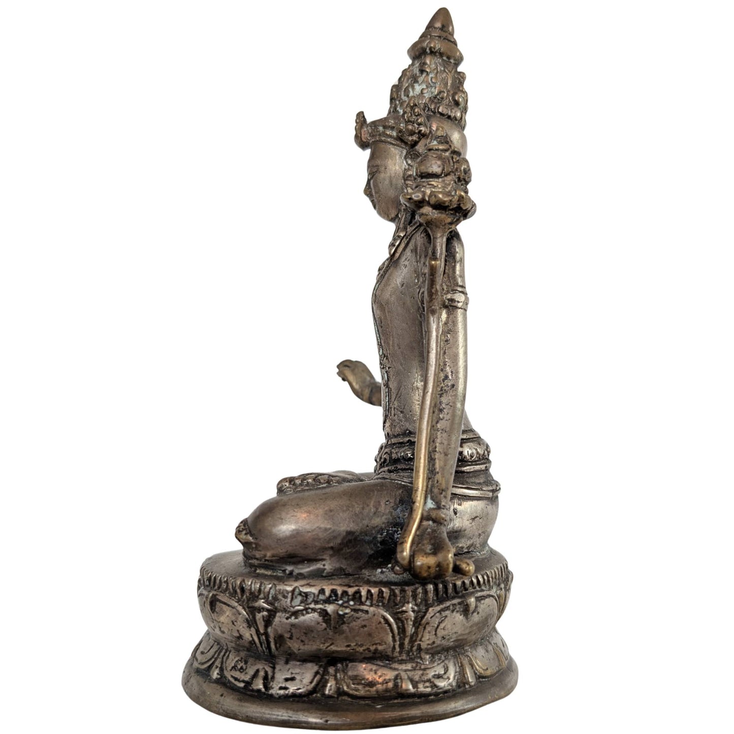 Right profile of the Padmapani with a focus on the crown and the serene facial features.