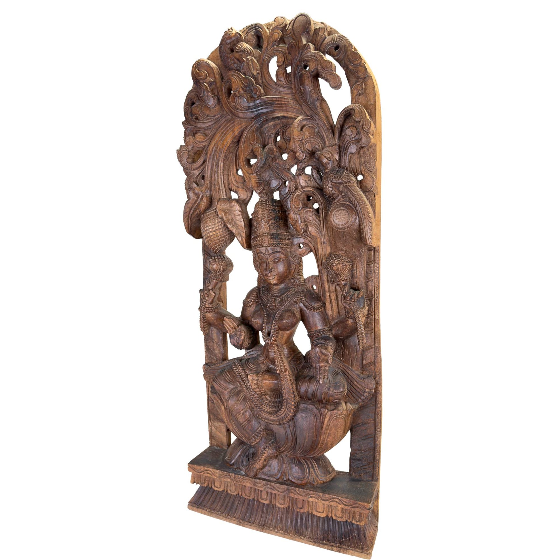 Detail of the lotus throne on which the goddess Meenakshi is enthroned in the graceful lalitasana pose.