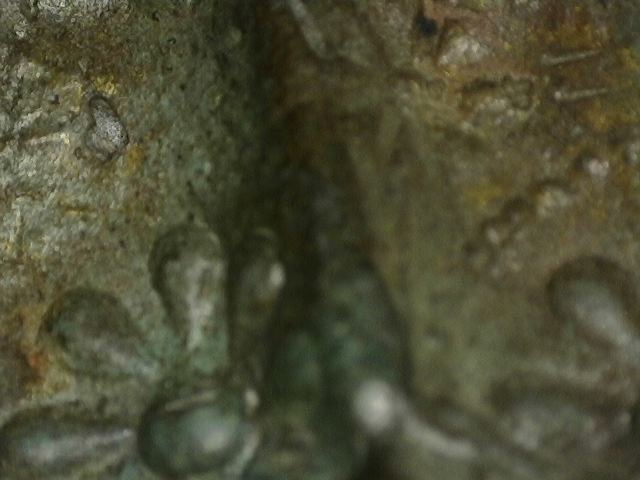 Microscope detail of natural patina on antique Thai bronze statue