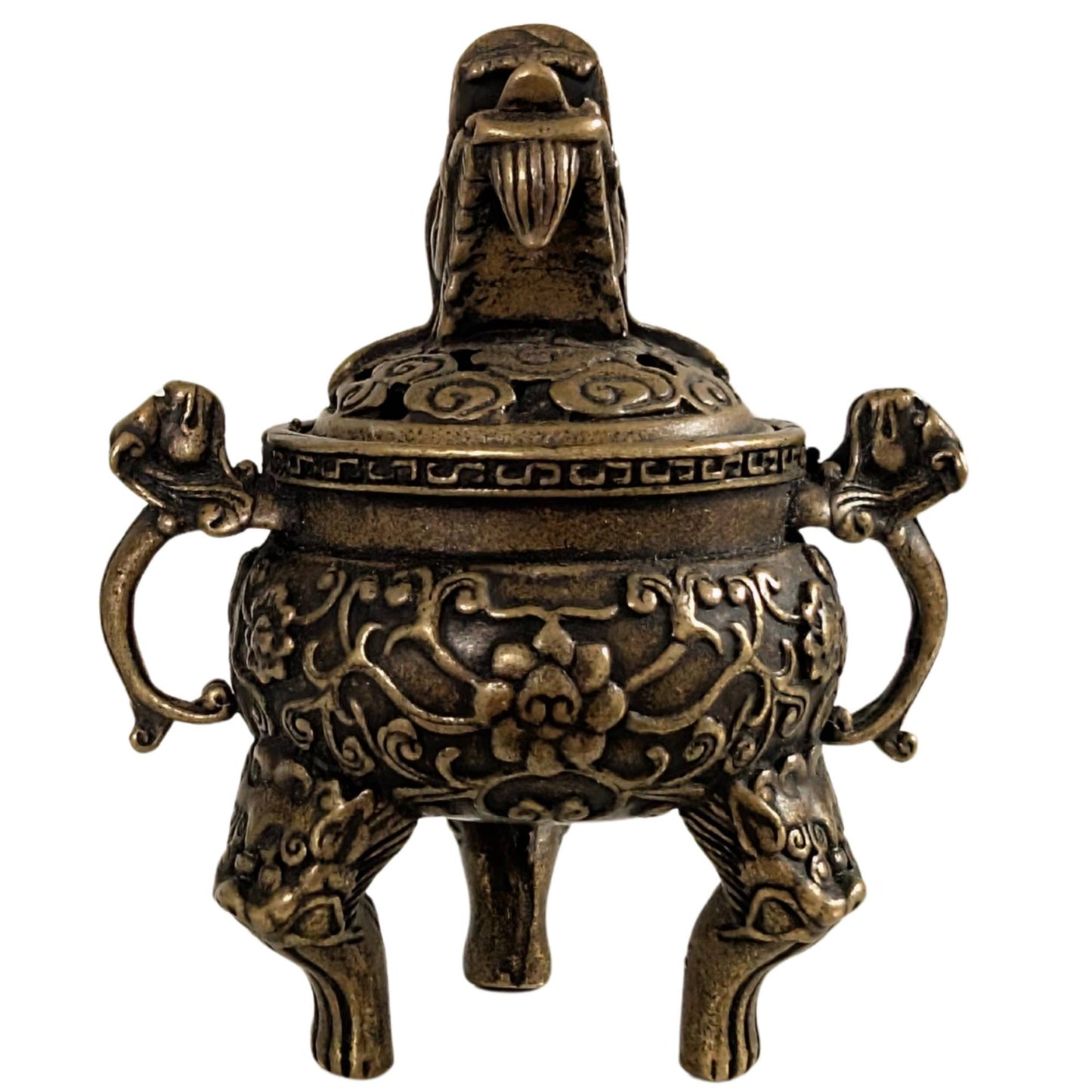 Miniature Chinese bronze incense burner with a dragon head on the lid by 1stbuddha.