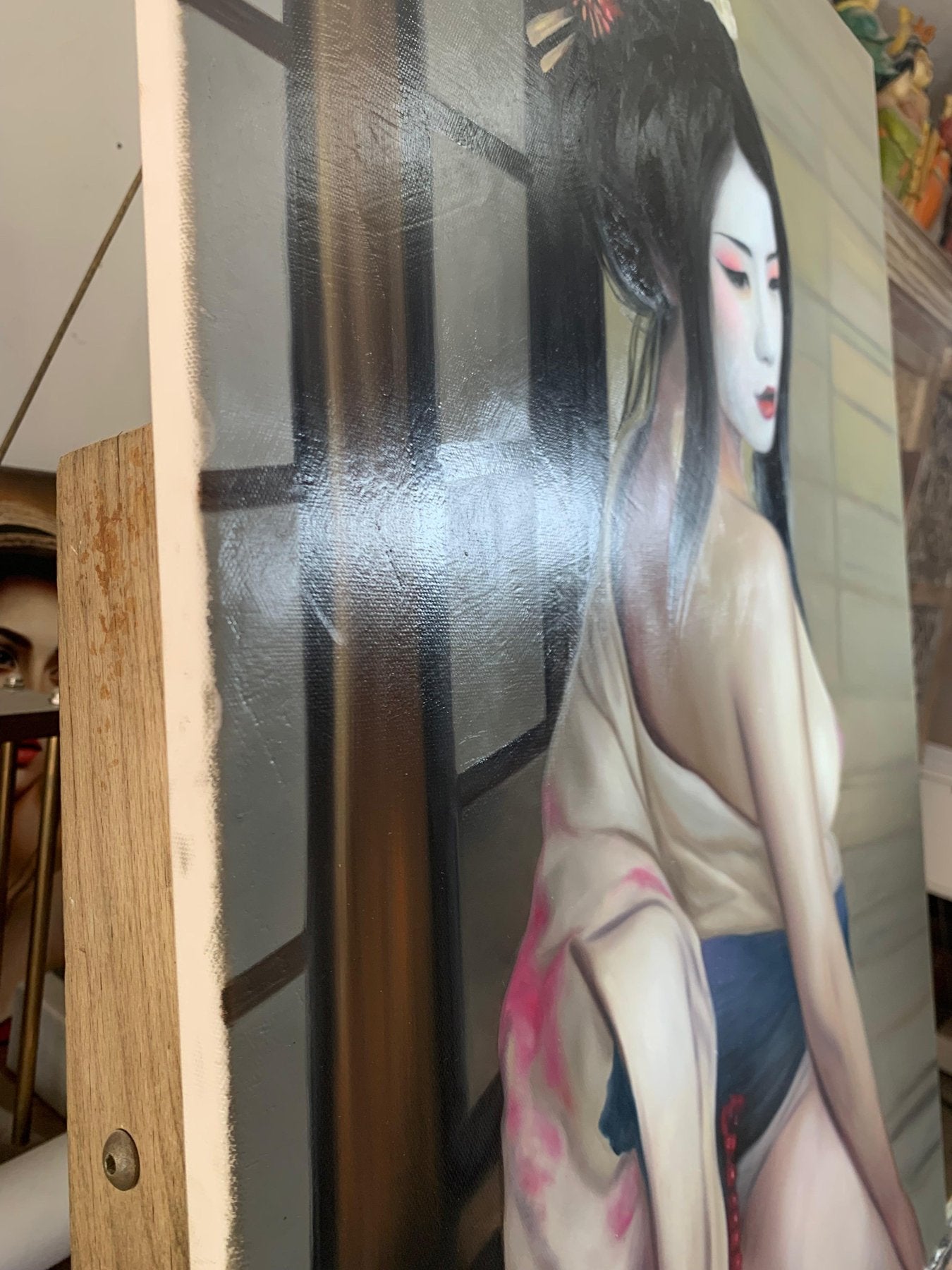 Modern realistic oil painting 70x50 cm on wooden stretcher