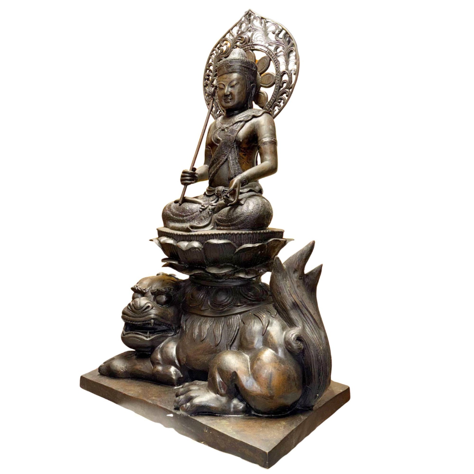 Monumental Chinese Buddhist statue of heavy bronze for entrance, office, or meditative room