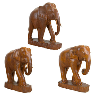 Monumental 3-Piece Hand-Carved Teak Elephant Family – (23.2 kg)