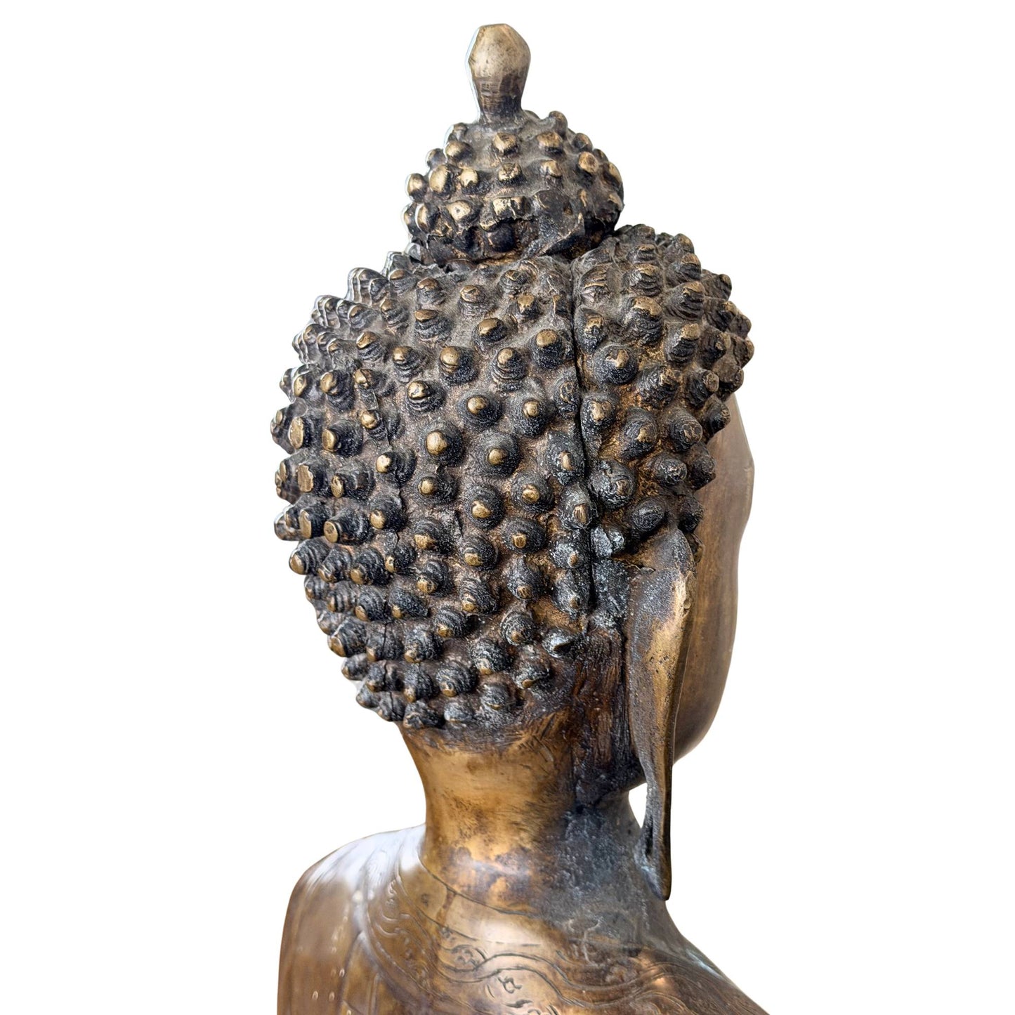 Monumental fire-gilded bronze Buddha on a lotus throne with protective abhaya mudra and heavy 27 kg temple quality