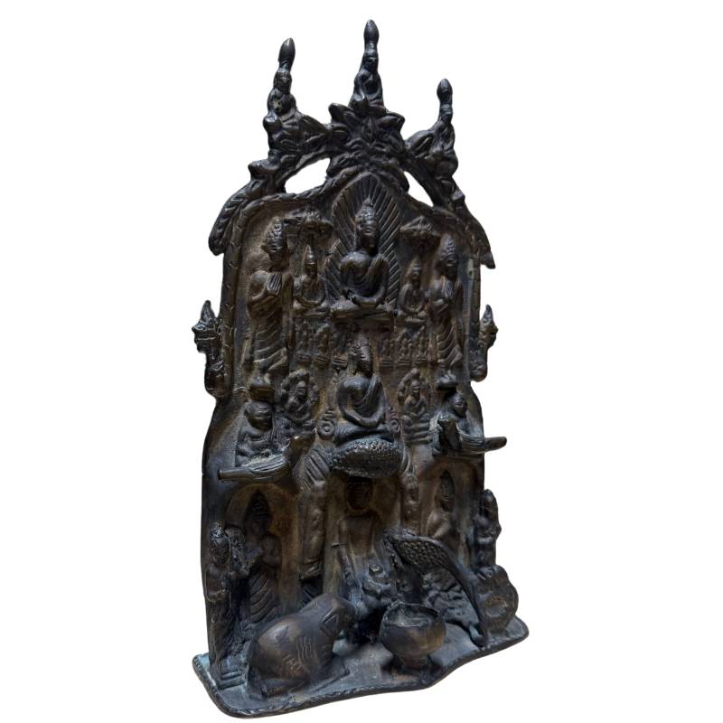 Mucalinda Buddha beneath the Naga in bronze, a symbol of peace during difficult periods.