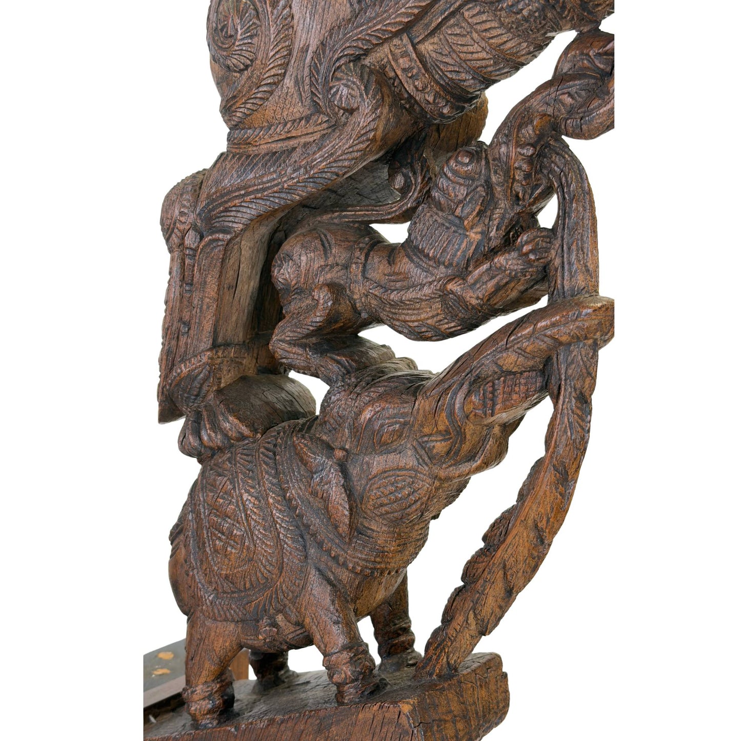 Museum-worthy hand-carved Yali wood sculpture from Tamil Nadu, South India