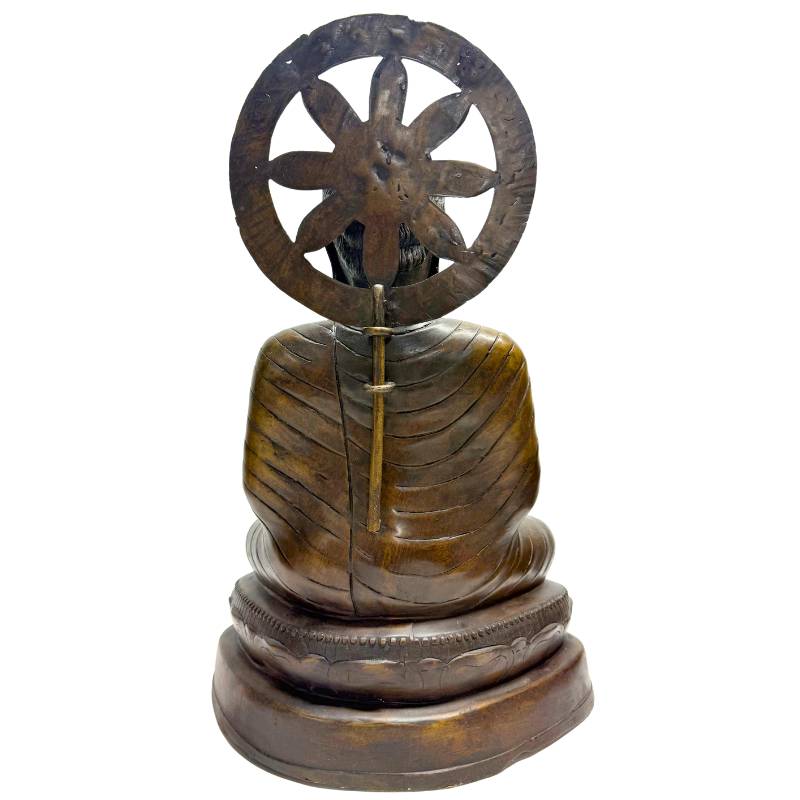 Myanmar Buddha Dharmachakra Mudra bronze statue with used patina, devotional aura