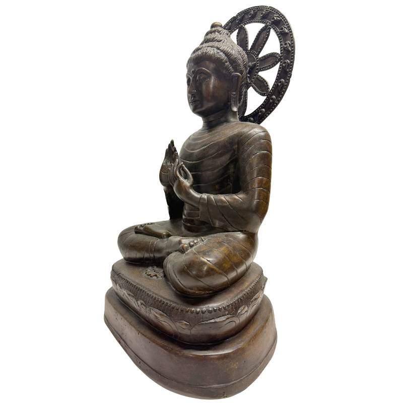Myanmar Buddha Dharma Chakra Mudra bronze statue handmade appearance mandala style