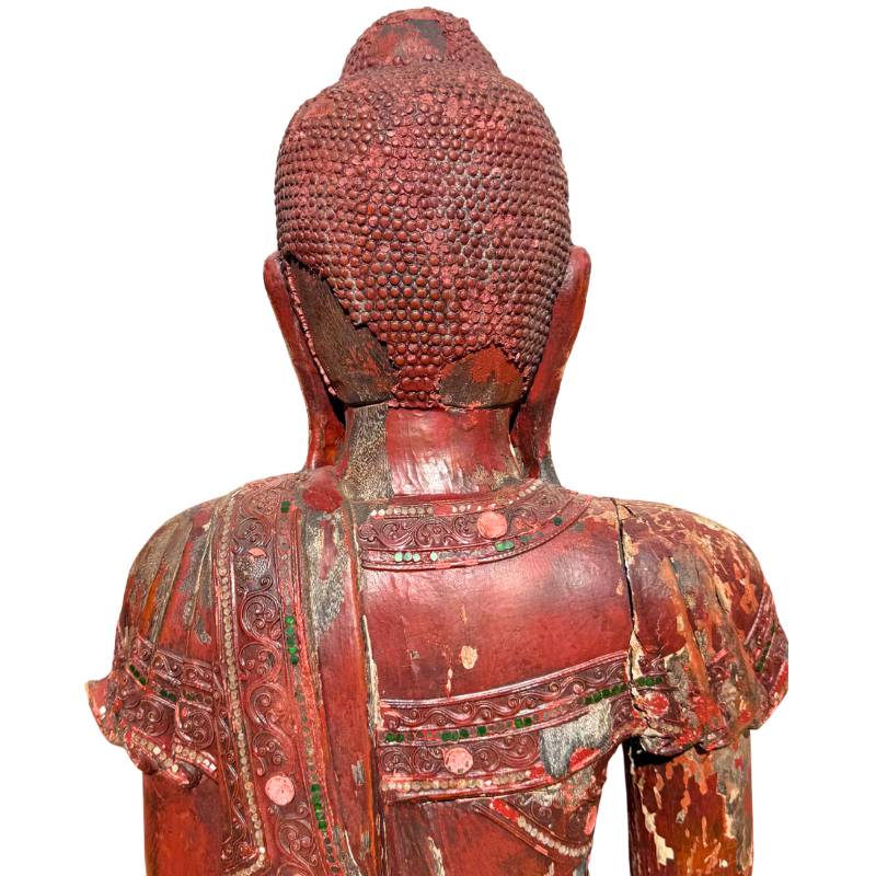 Buddha statue from Myanmar with traditional inlay decoration
