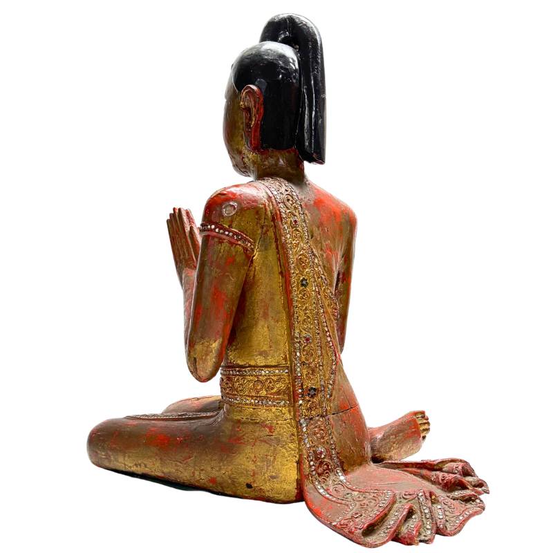 Myanmar wooden statue with lacquer and gold
