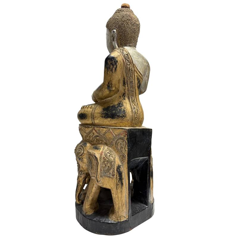 Temple Buddha from Myanmar with decorative elephant base
