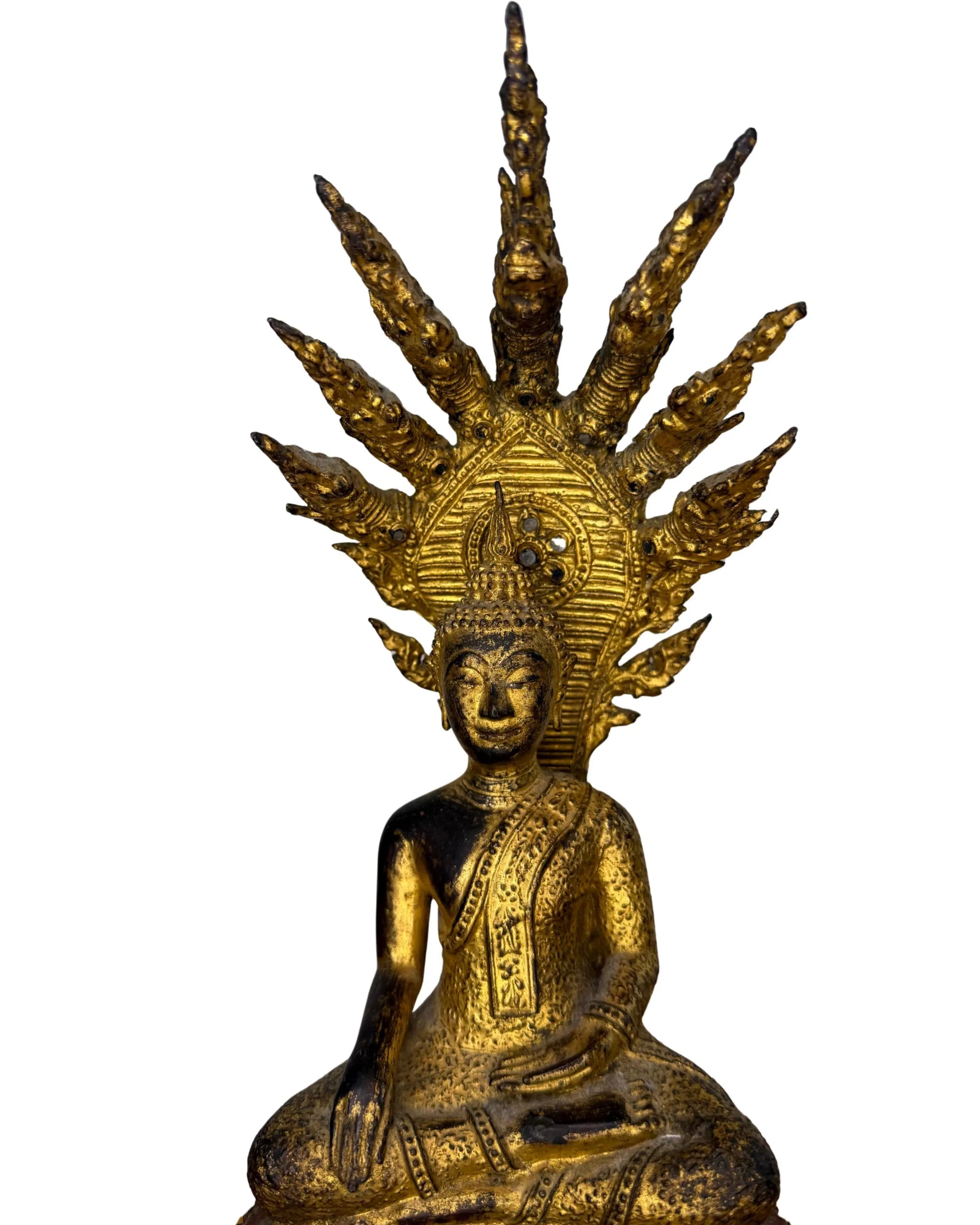 Naga Buddha statue bronze Thai gilded temple object