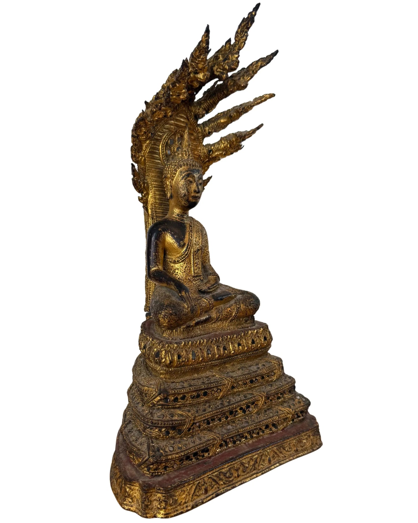 Naga Buddha statue Thailand bronze gilded Rattanakosin style
