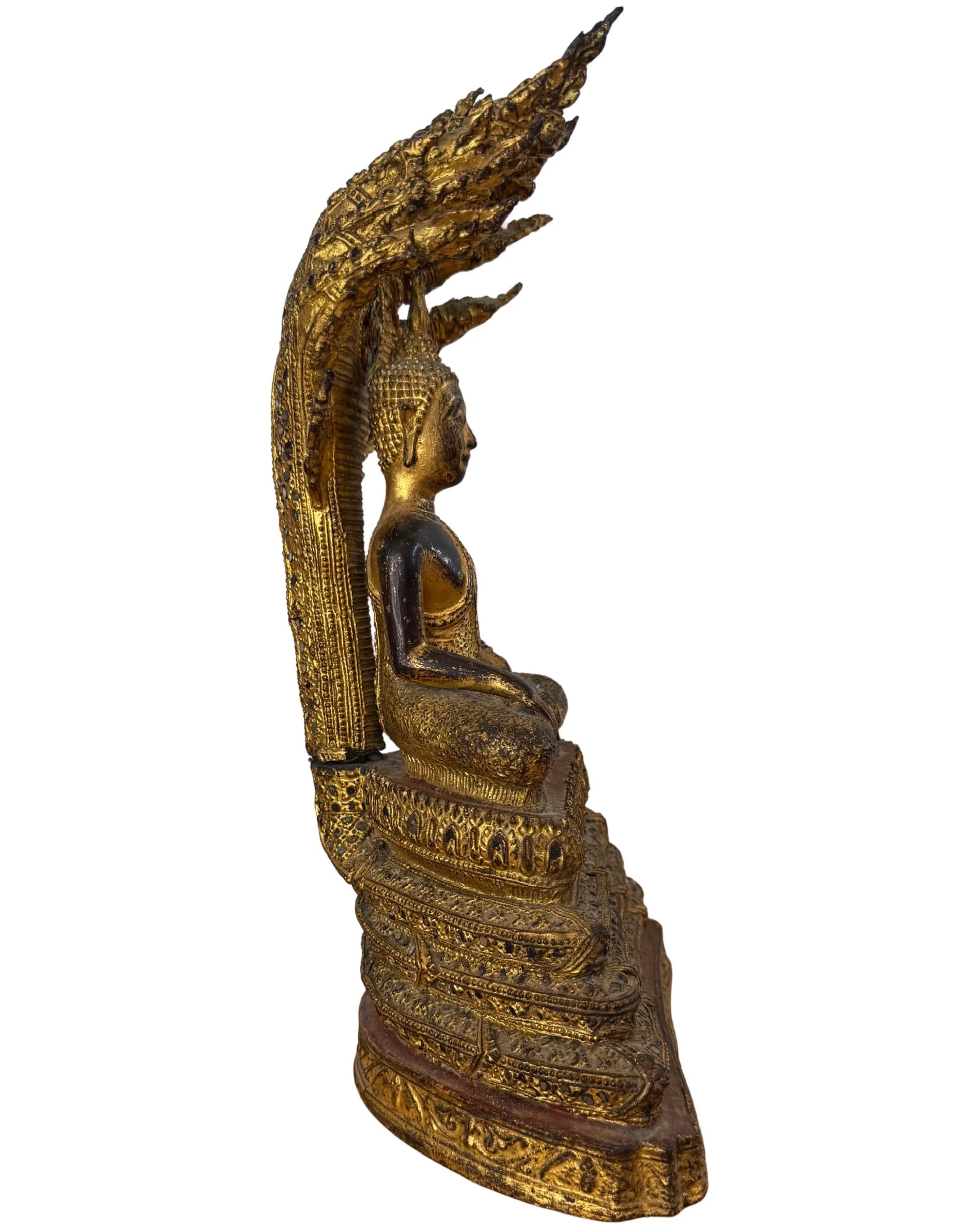 Naga Buddha gilded bronze Thailand Rattanakosin Buddha statue
