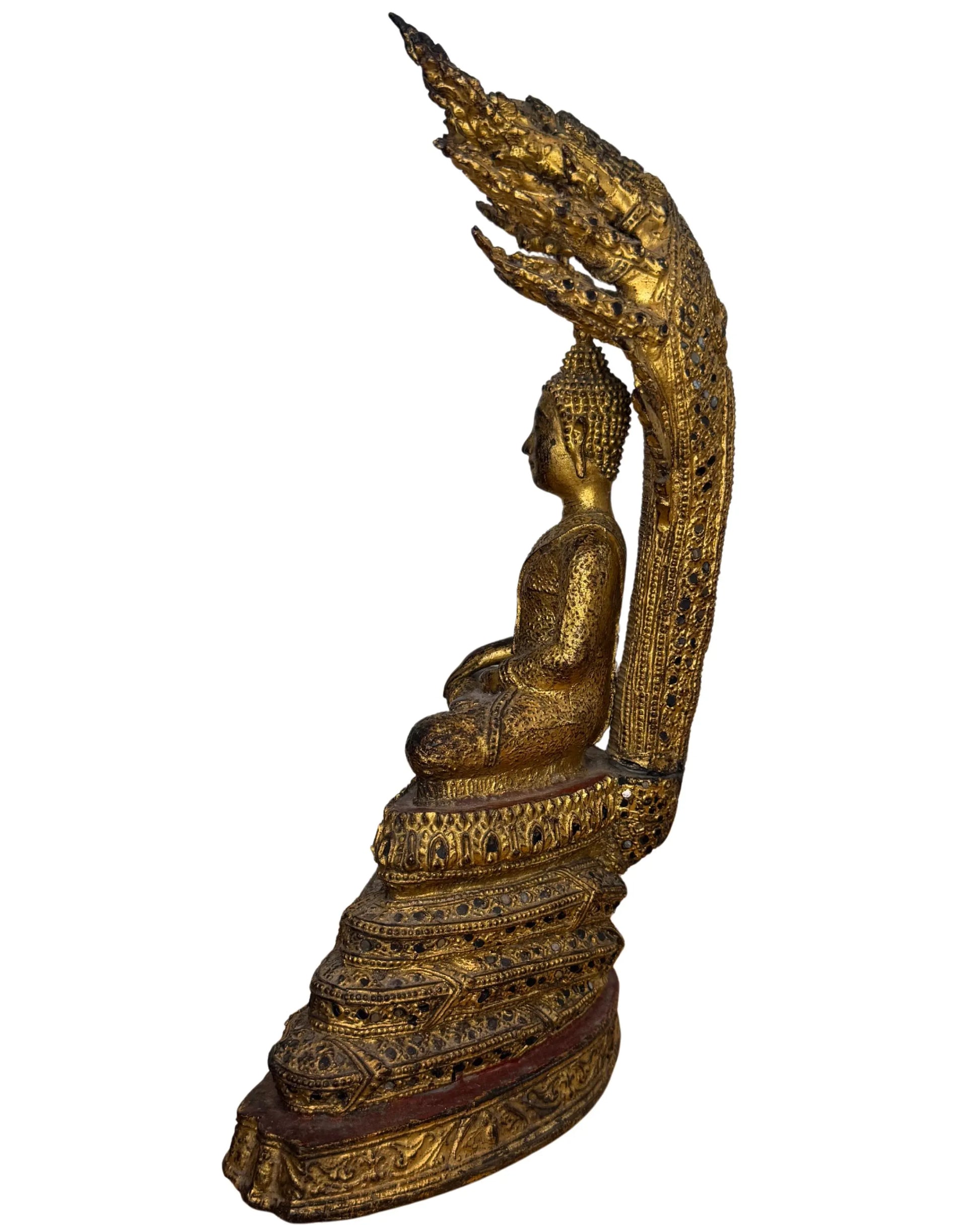 Naga Buddha Thailand bronze temple statue gilded rattanakosin