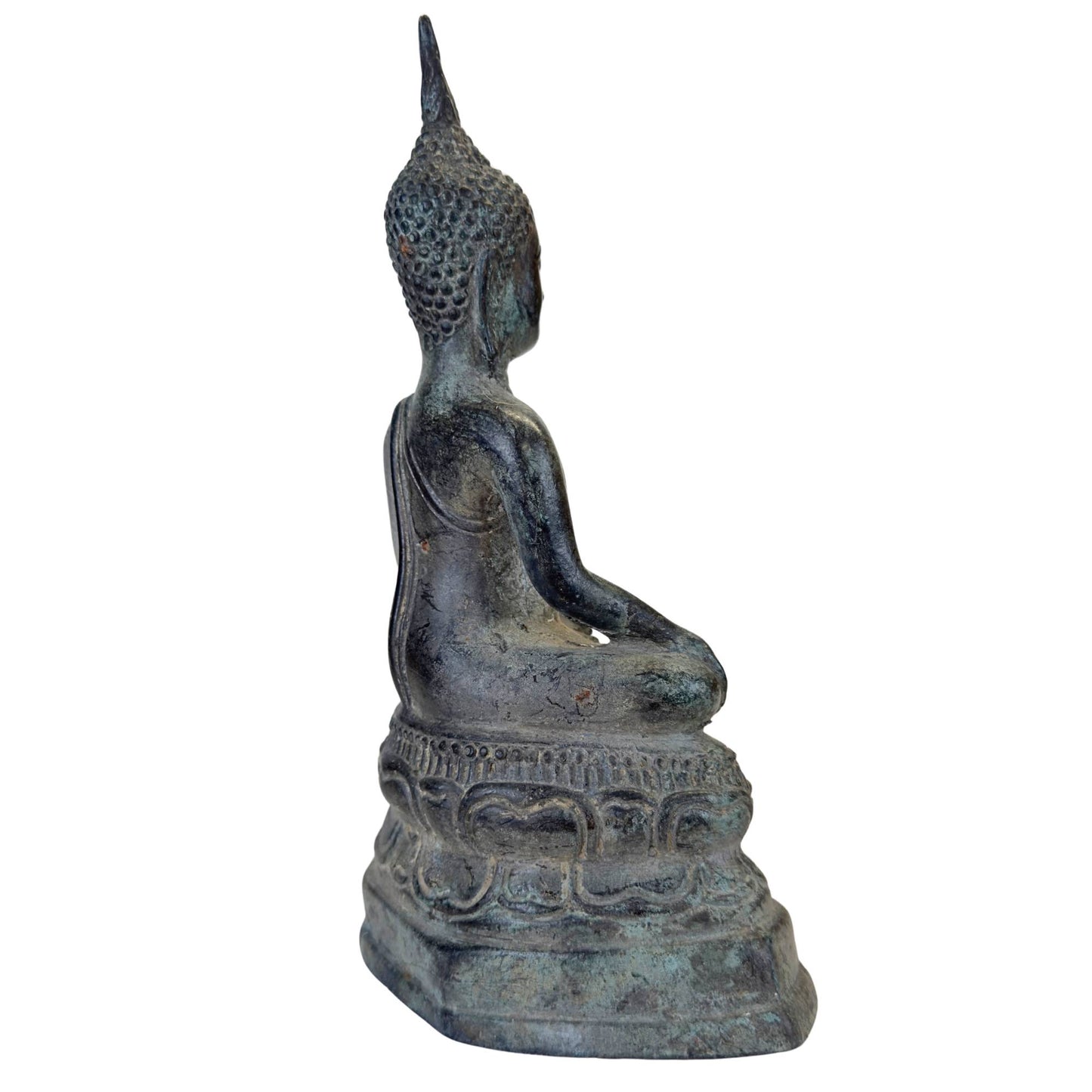 Natural Malchitic patina and green oxidation on antique temple bronze.