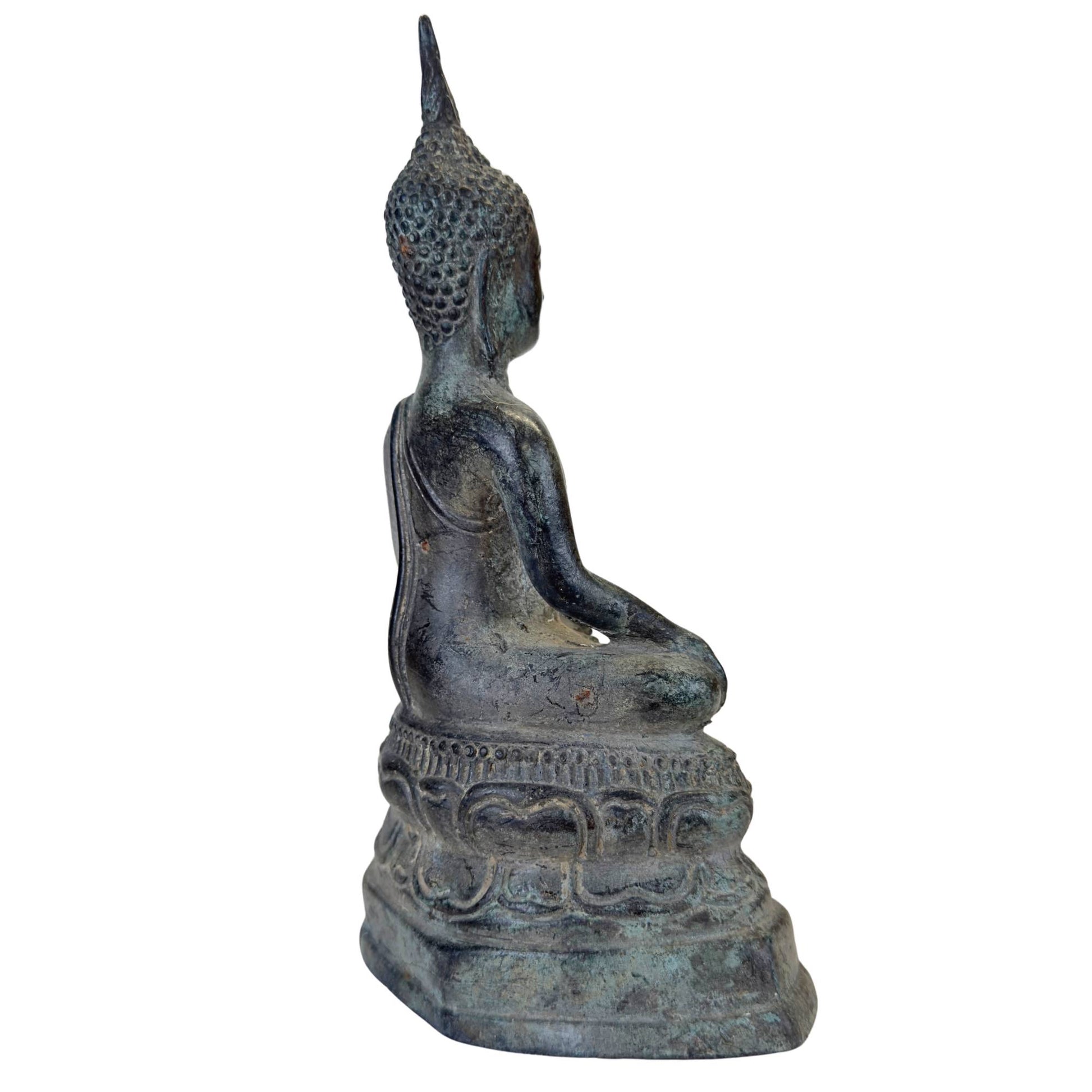 Natural Malchitic patina and green oxidation on antique temple bronze.