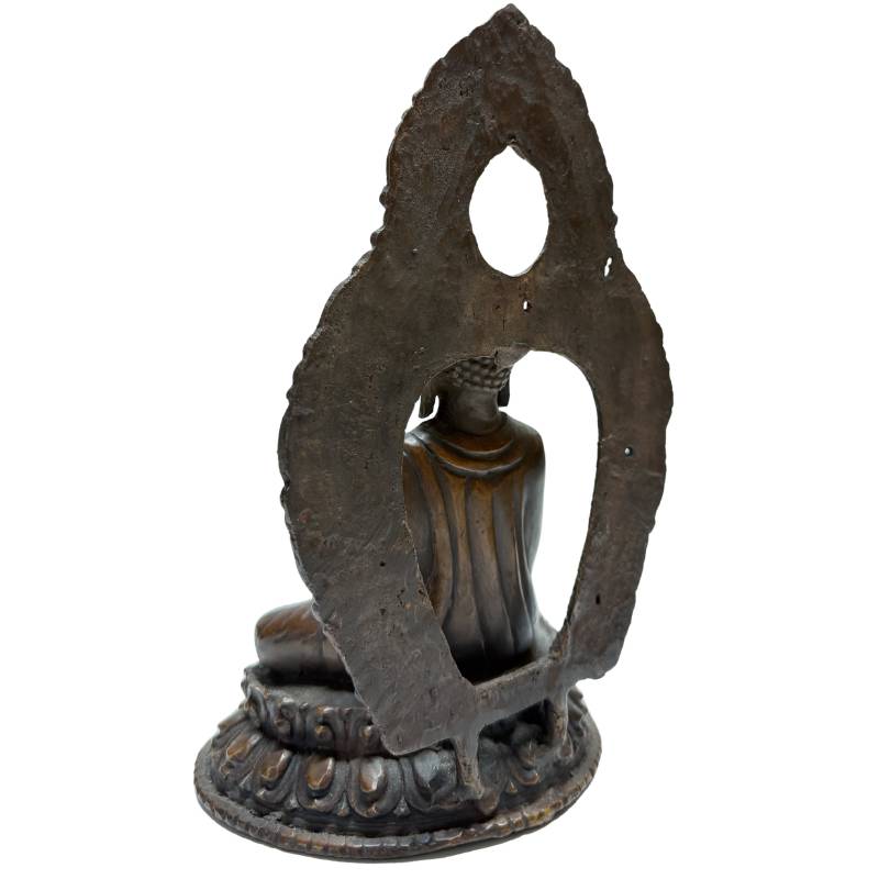 Nepalese bronze Buddha statues with Dhyana Mudra and remnants of fire gilding
