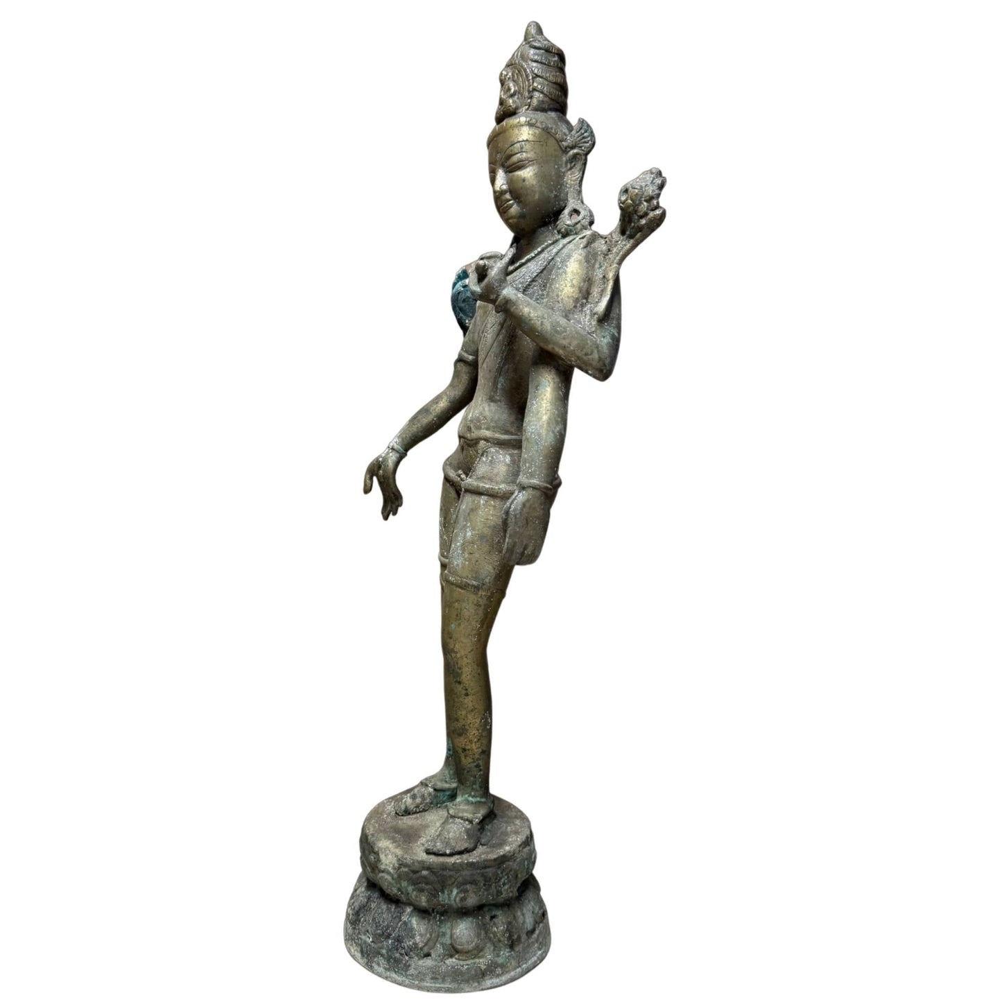 Nepalese four-armed Avalokiteshvara in fire-gilt bronze, 17th century – three-quarter right view