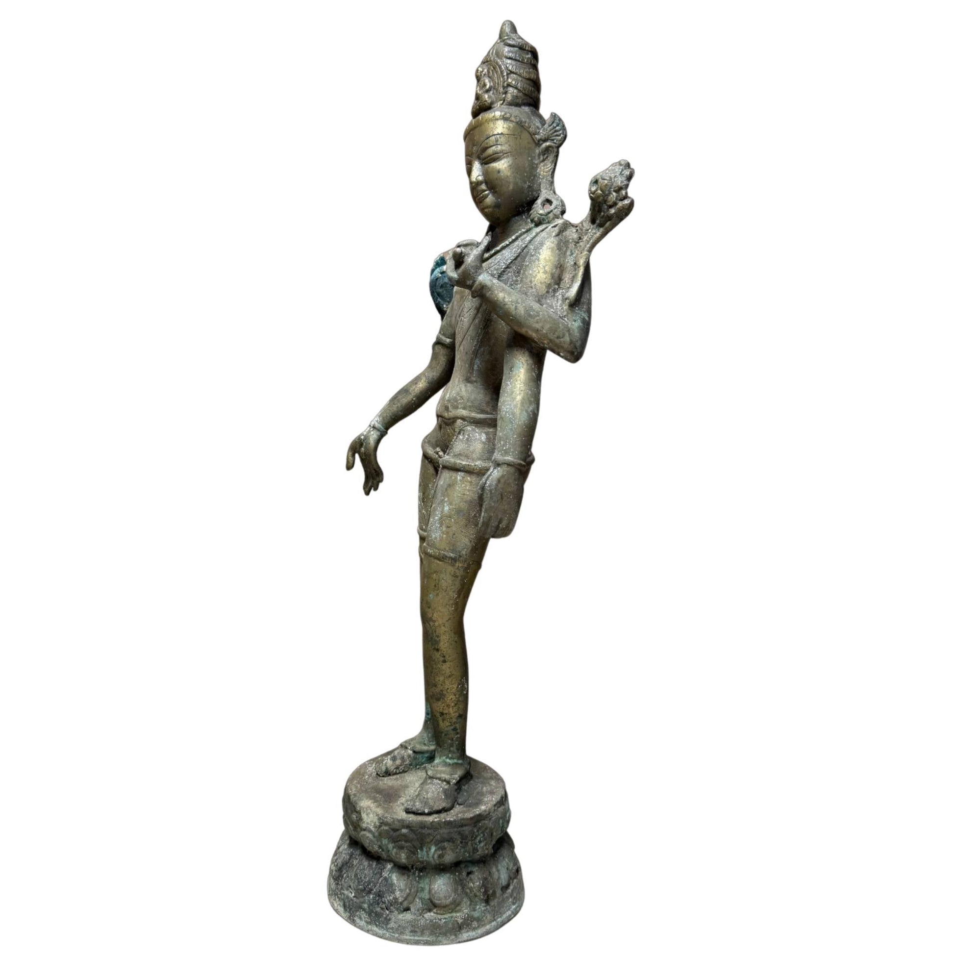 Nepalese four-armed Avalokiteshvara in fire-gilt bronze, 17th century – three-quarter right view