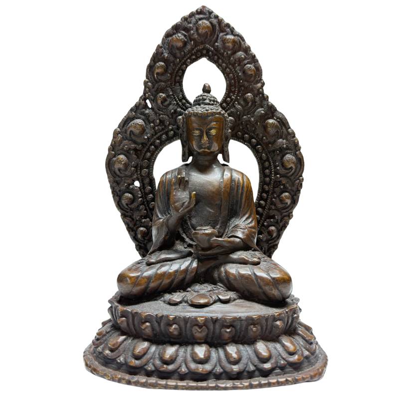 Nepalese bronze Buddha set with Dhyana Mudra and natural aged patina