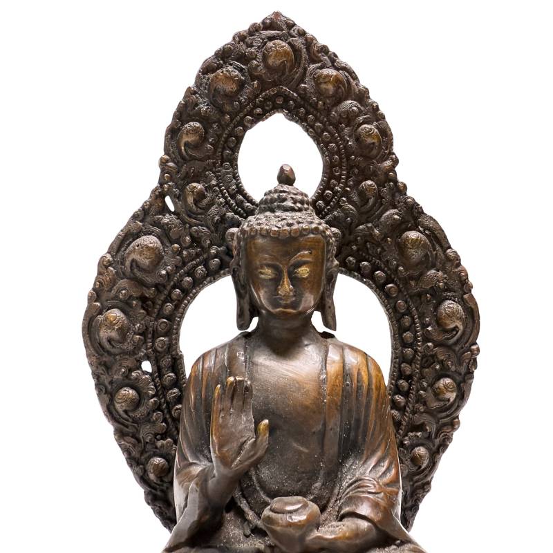 Nepalese bronze Buddha set with Dhyana Mudra and classic Himalayan style