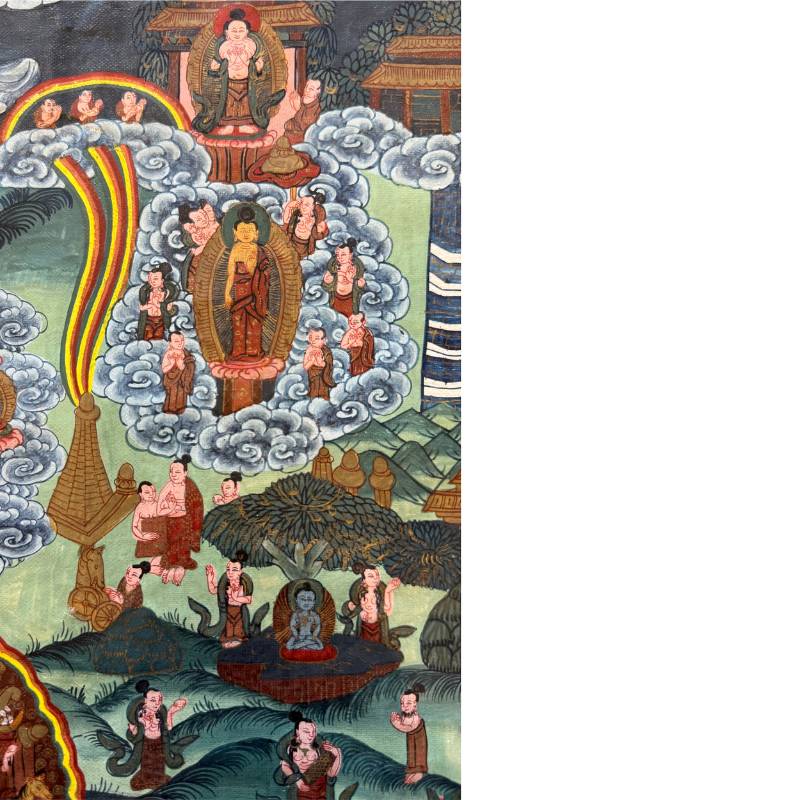 Buddha with halo depicted on an old Nepalese thangka