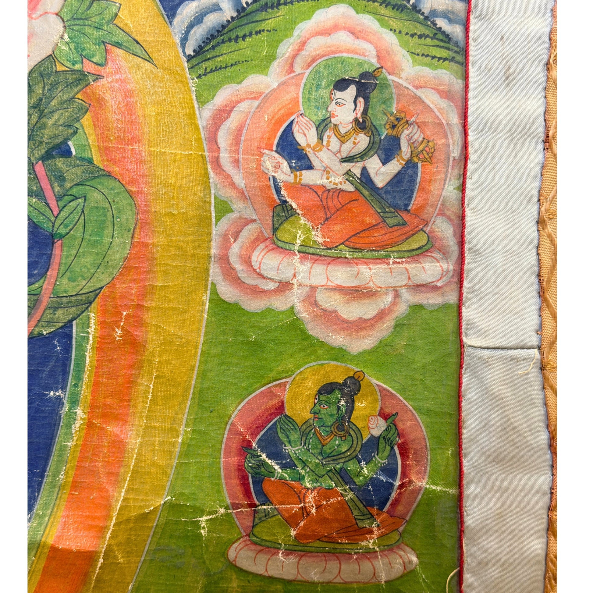 Newar art with Red Tara and blooming lotus